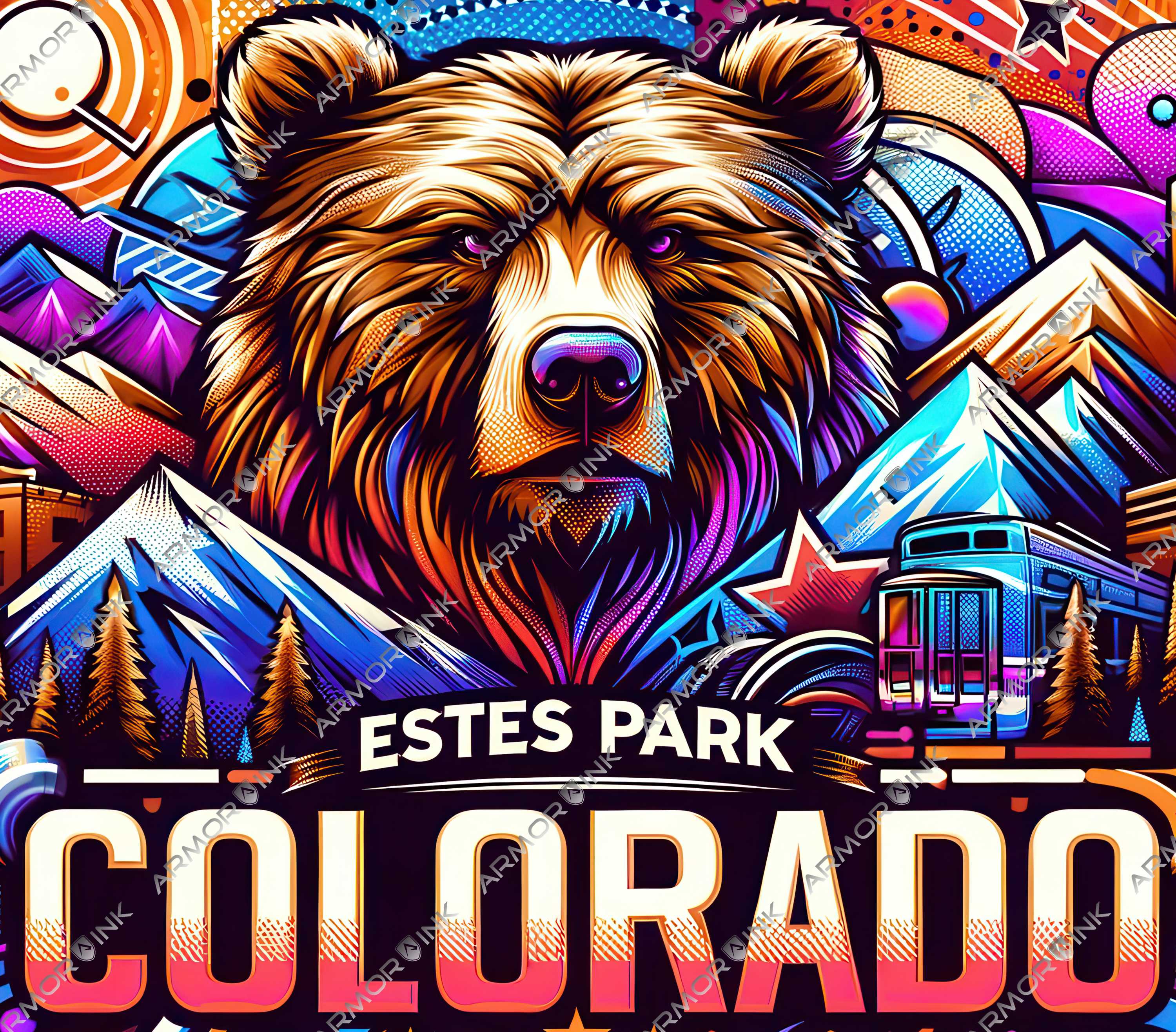 Colorado Graffiti Bear Estes Park DTF Transfer