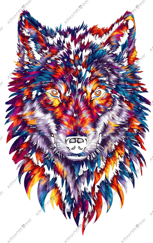 Colorful Wolf Head Blackout DTF Transfer