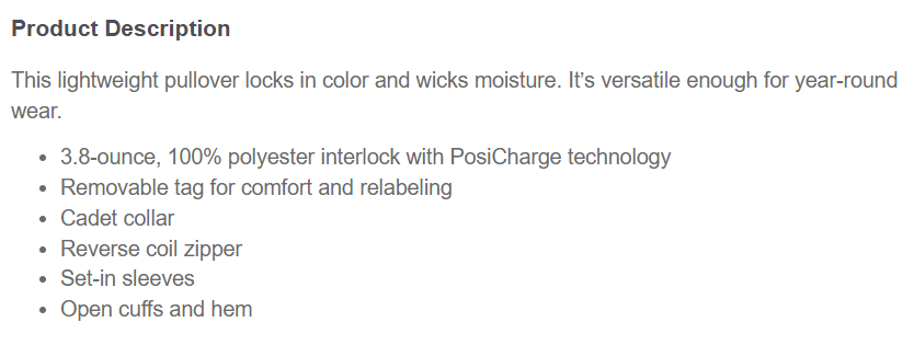 lightweight pullover features.