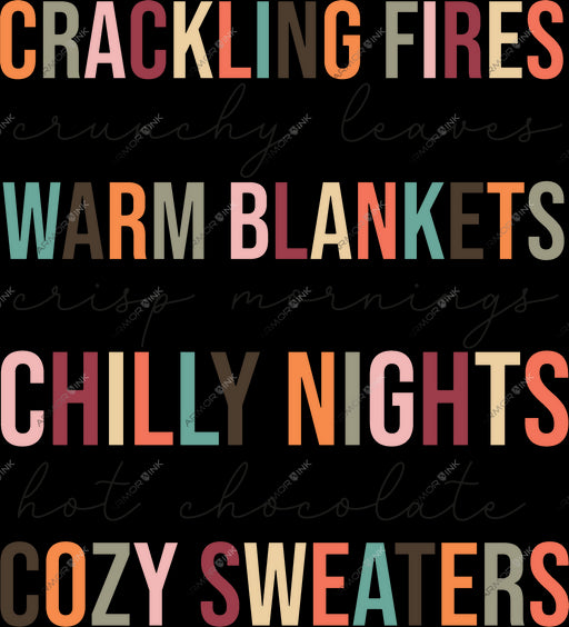 Crackling Fires Warm Blankets Chilly Nights DTF Transfer