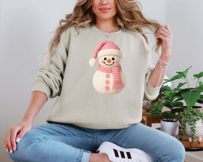 Crochet Pink Snowman DTF transfer