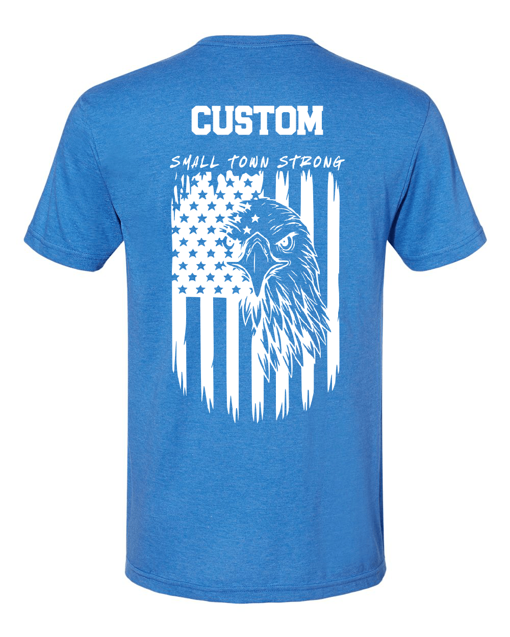 Custom Heather tee with American flag and eagle design.