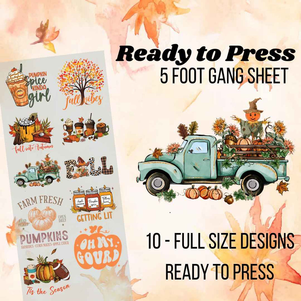 Fall Fest Pre-made 5 Foot (23x52) DTF Gang Sheet
