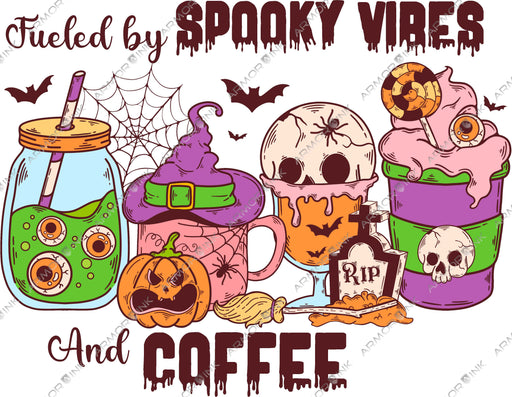 Fueled By Spooky Vibes and Coffee DTF Transfer