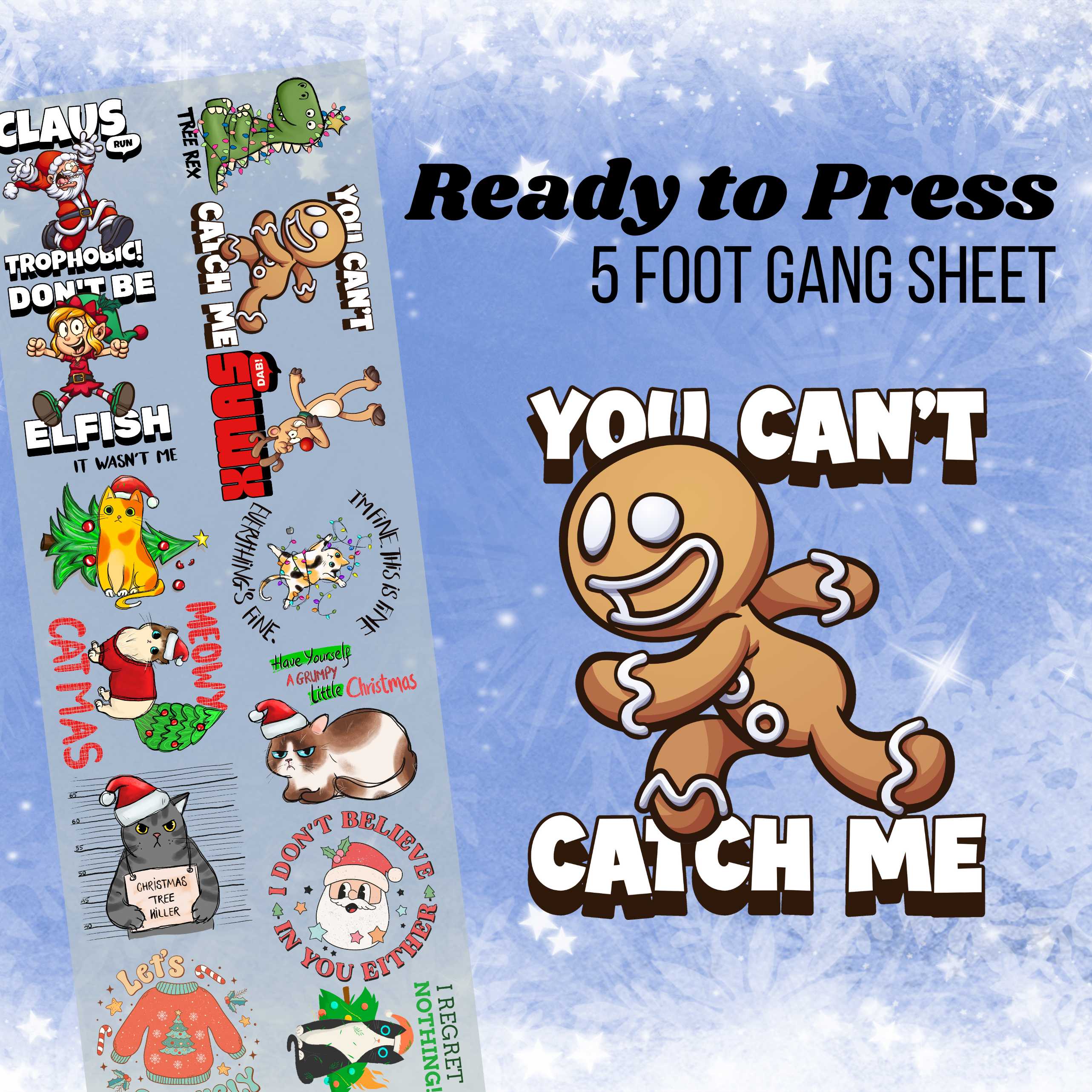 Funny Christmas Pre-made 5 Foot (22x60) DTF Gang Sheet