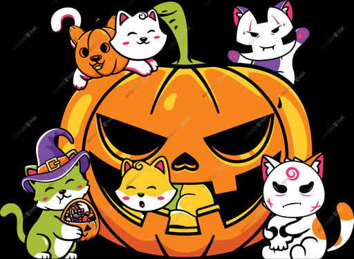 Halloween Pumpkin Kittens DTF Transfer