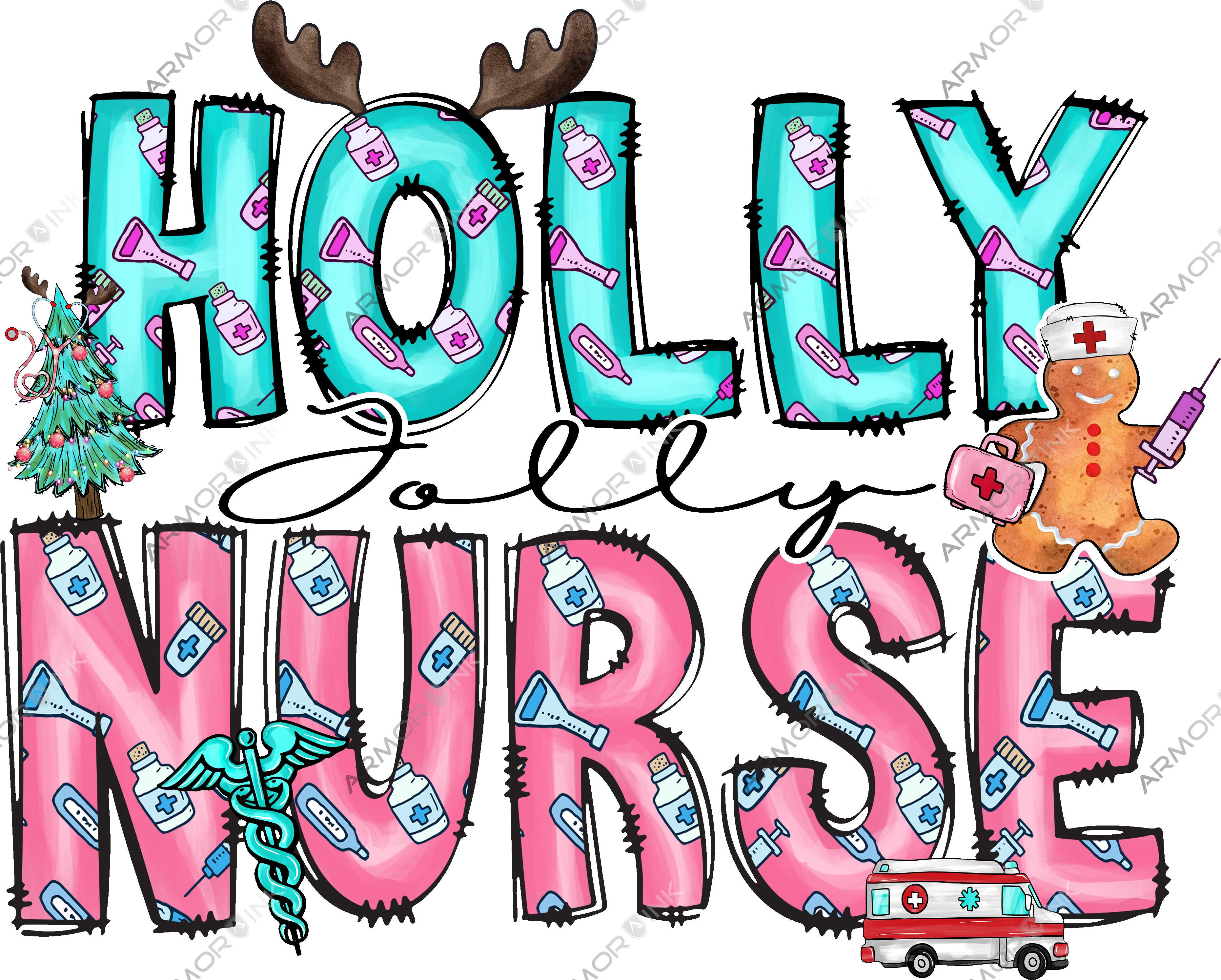 Holly Jolly Nurse DTF Transfer