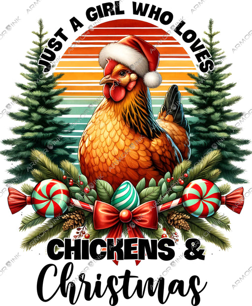 Just A Girl Who Loves Chickens and Christmas DTF Transfer