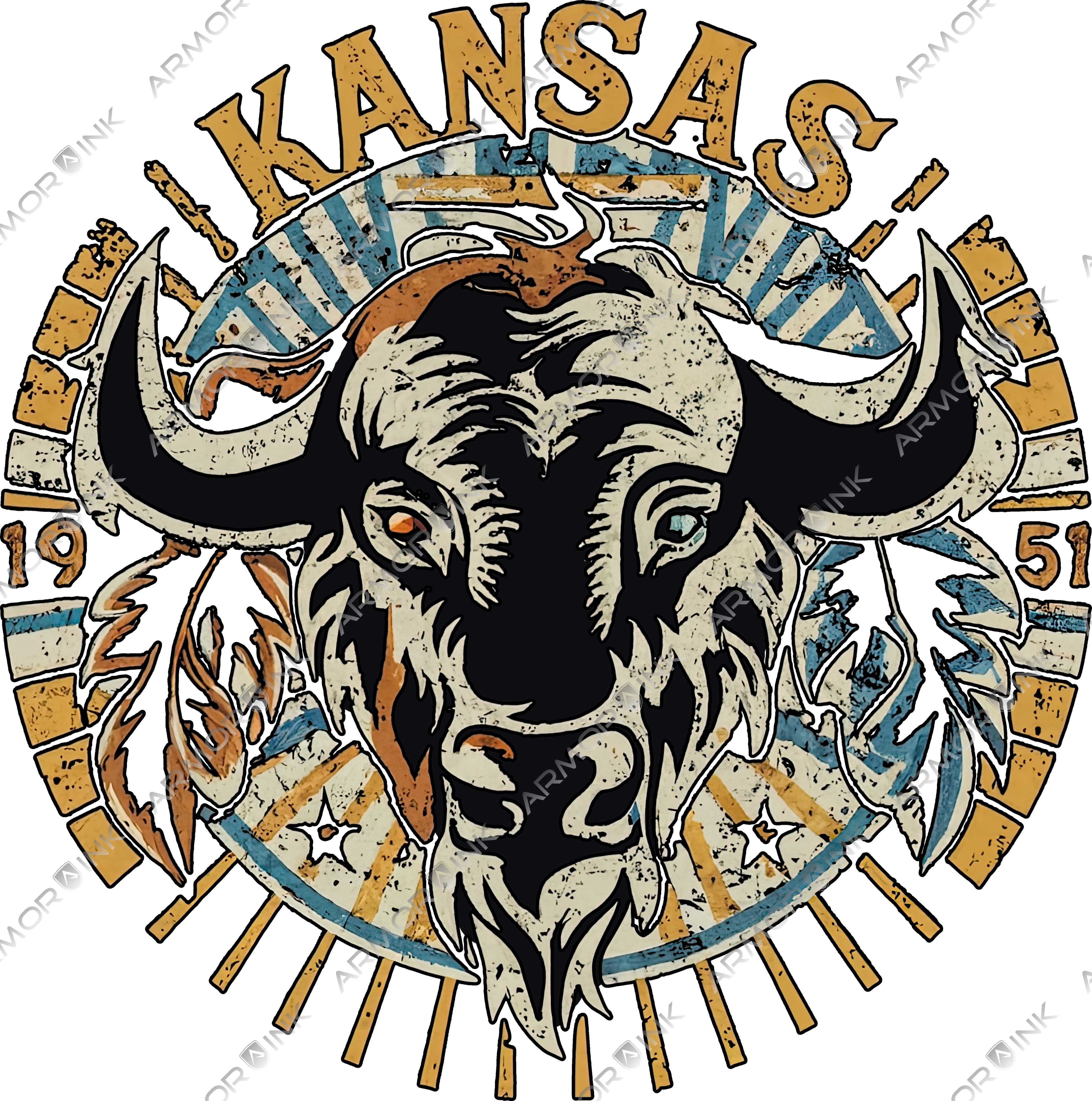 Kansas Buffalo State Animal Year Native American DTF Transfer