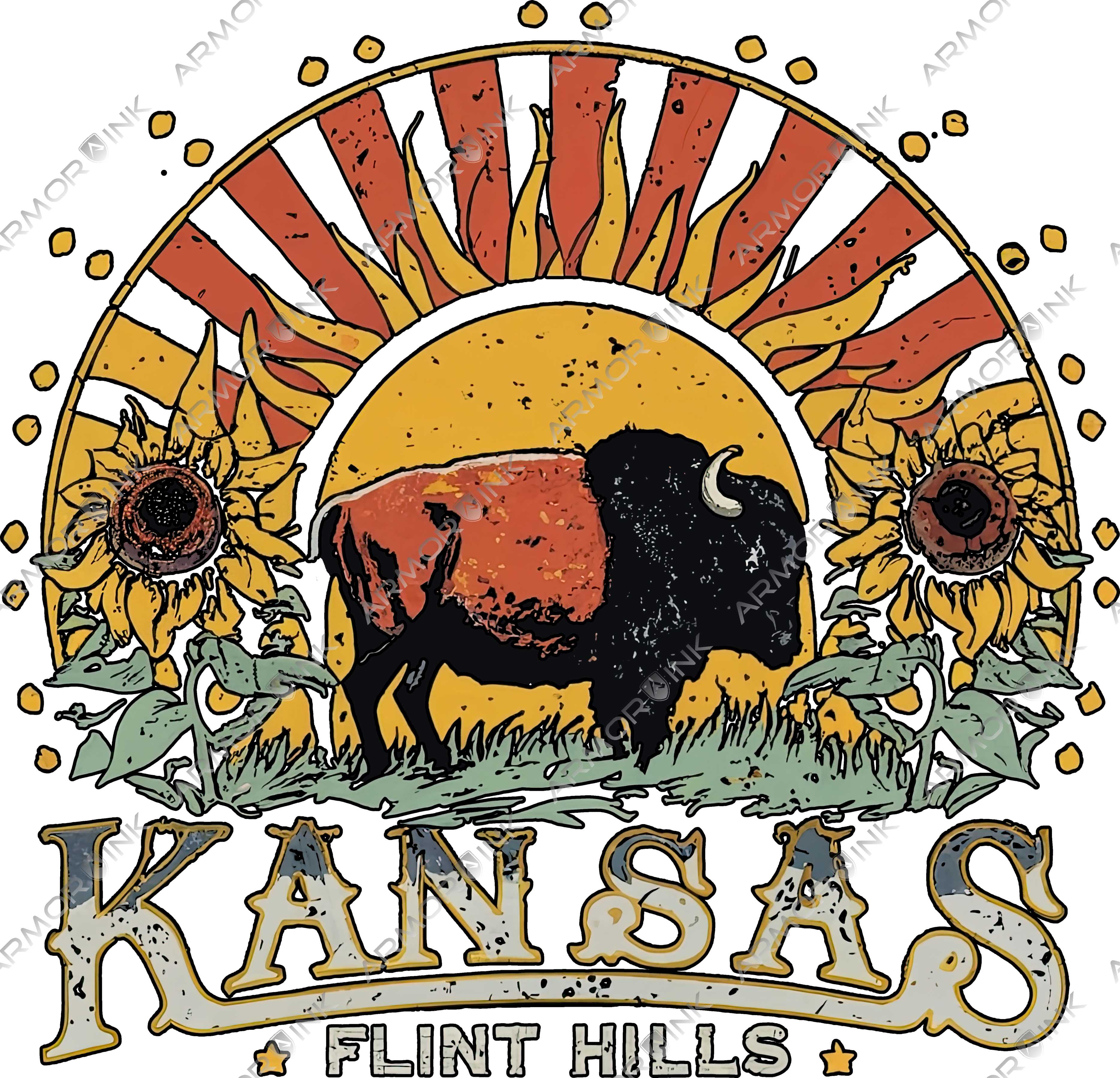 Kansas Buffalo Sunflower Retro DTF Transfer