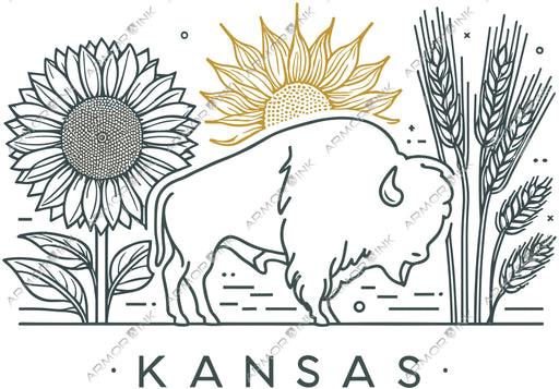 Kansas Buffalo Sunflower Wheat DTF Transfer