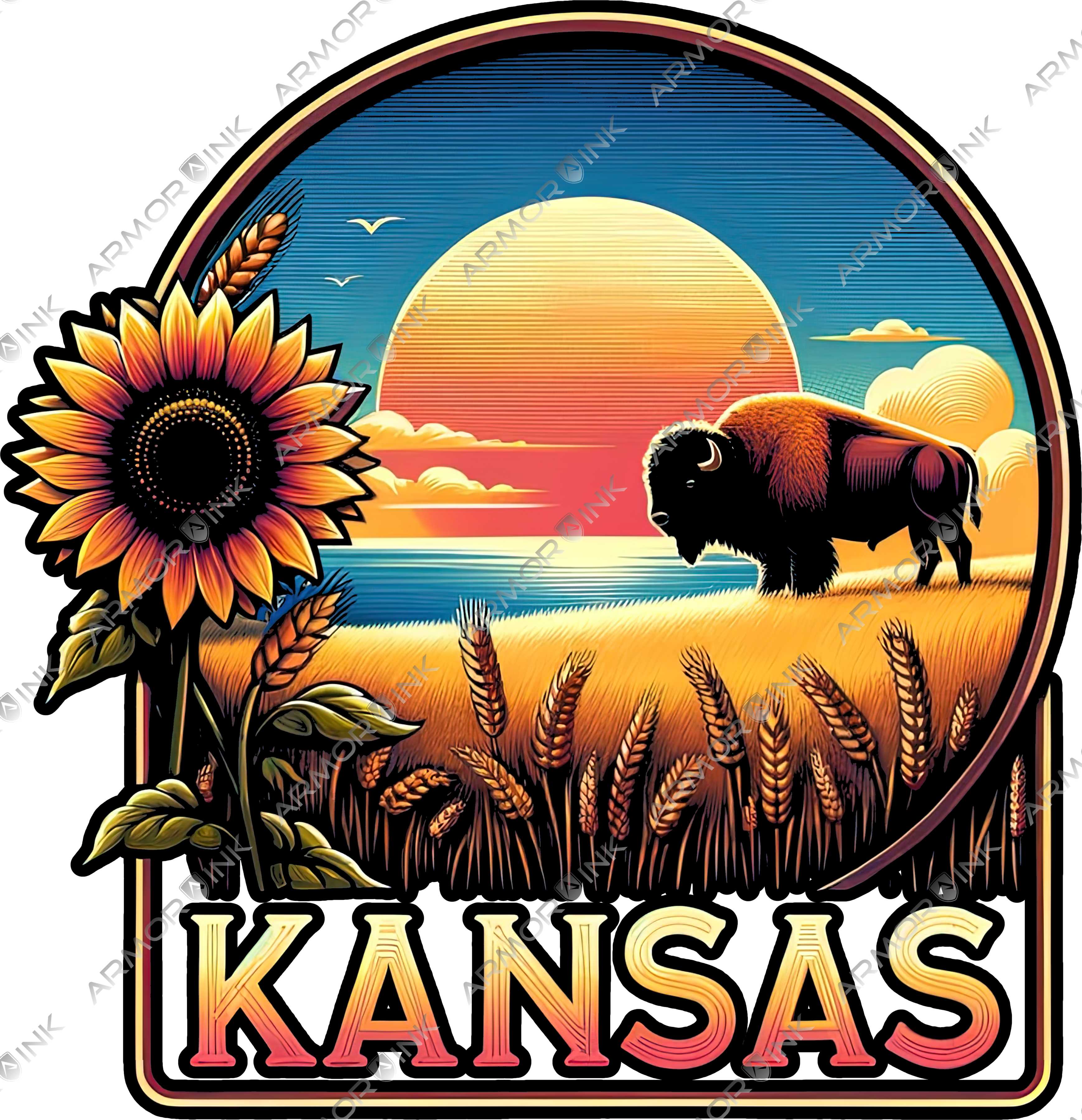 Kansas Buffalo Sunflower Wheat DTF Transfer