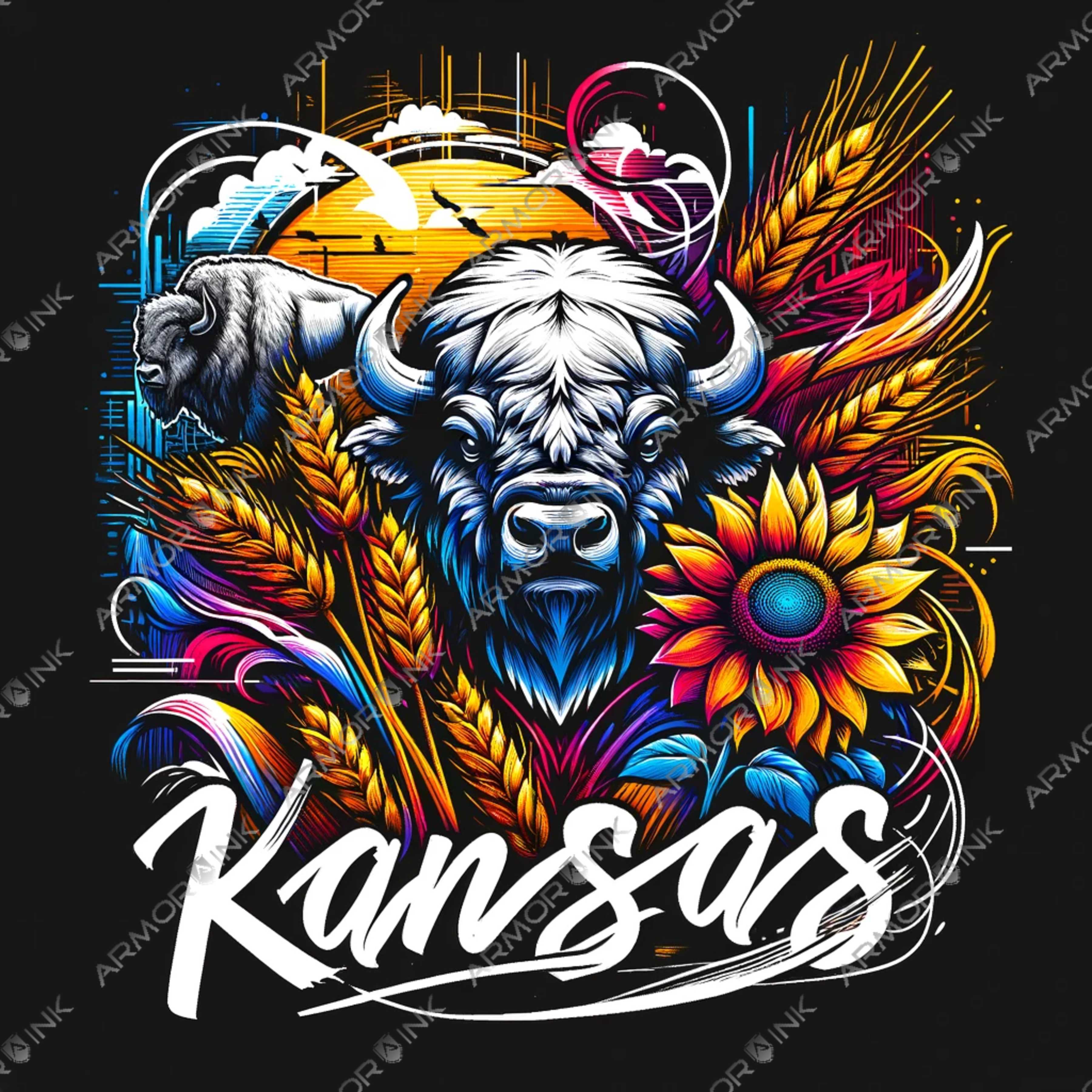 Kansas Buffalo Sunflower Wheat DTF Transfer