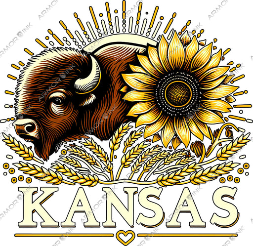 Kansas Buffalo Sunflower Wheat DTF Transfer