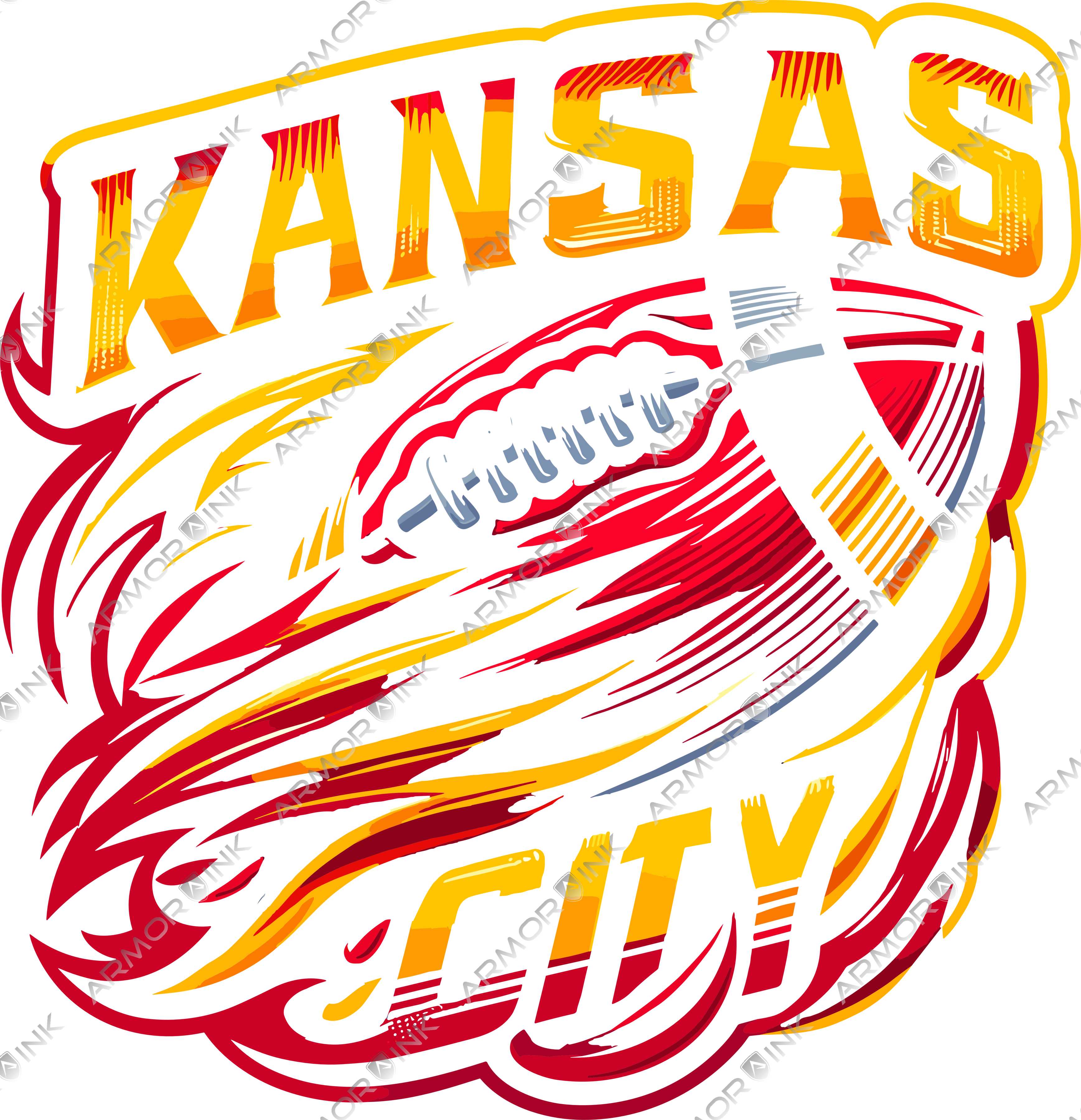 Kansas City Flaming Football Blackout DTF Transfer