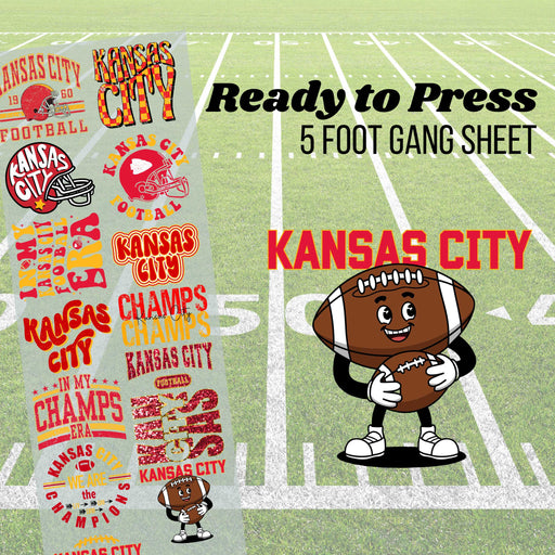 Kansas City Football Pre-made 5 Foot (22x60) DTF Gang Sheet