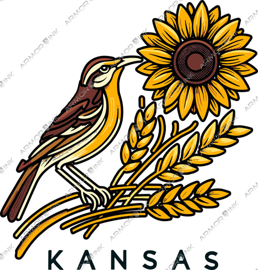 Kansas Sunflower Wheat Meadowlark DTF Transfer