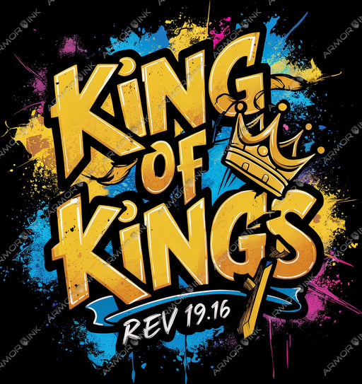 King of Kings Yellow Font Blue DTF Transfer