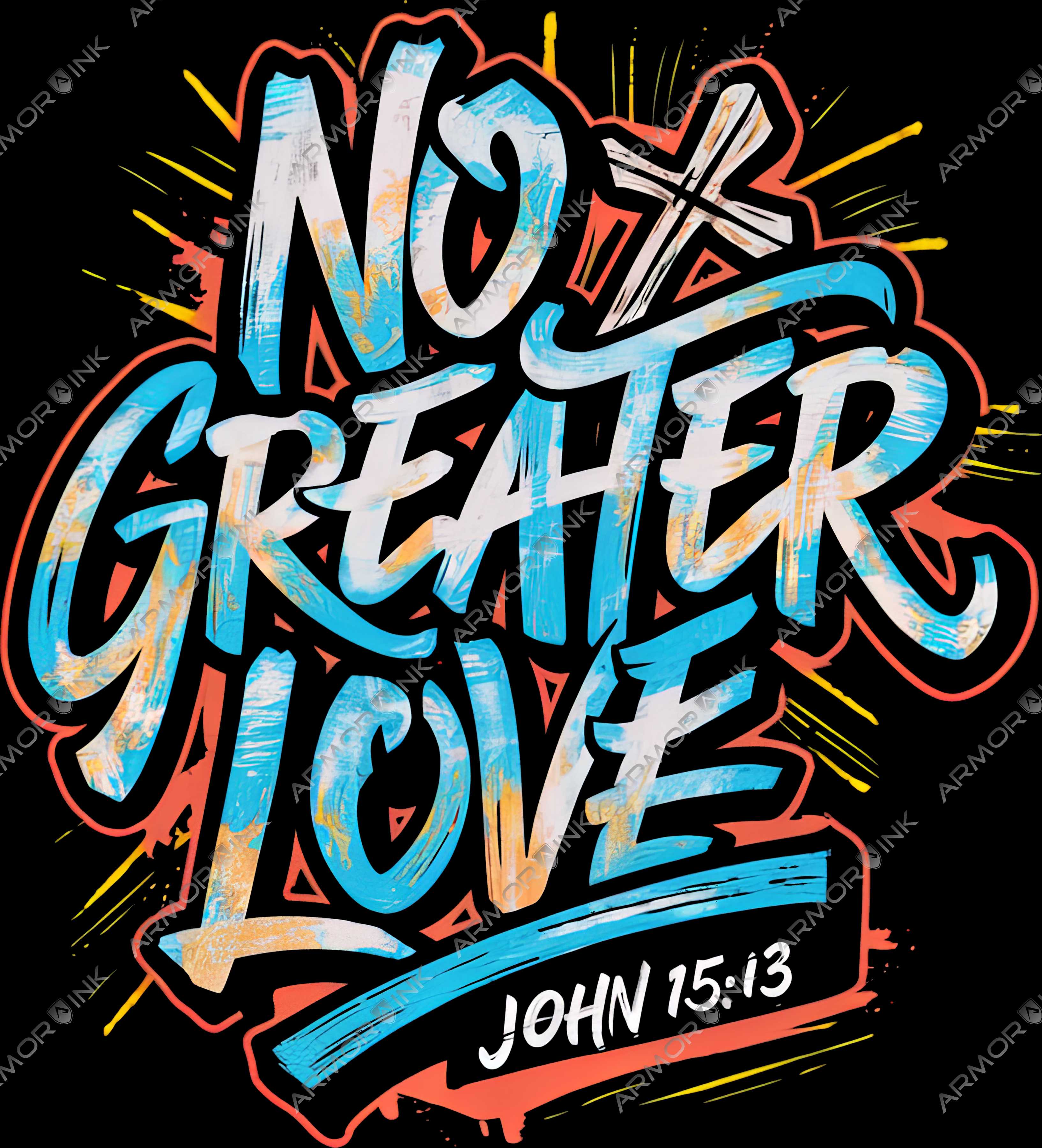 No Greater Love Blue Color Splash DTF Transfer