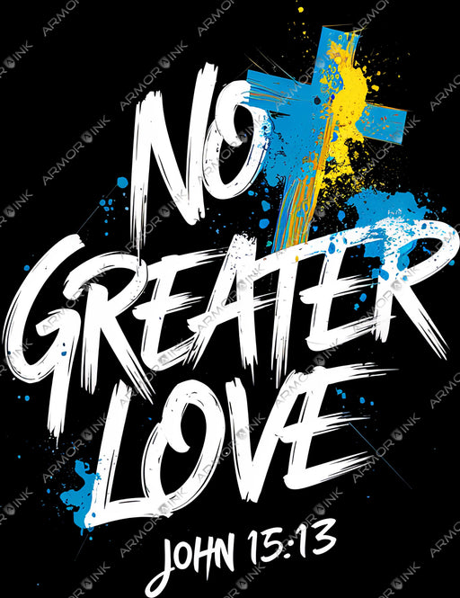 No Greater Love Blue Yellow Side Cross DTF Transfer