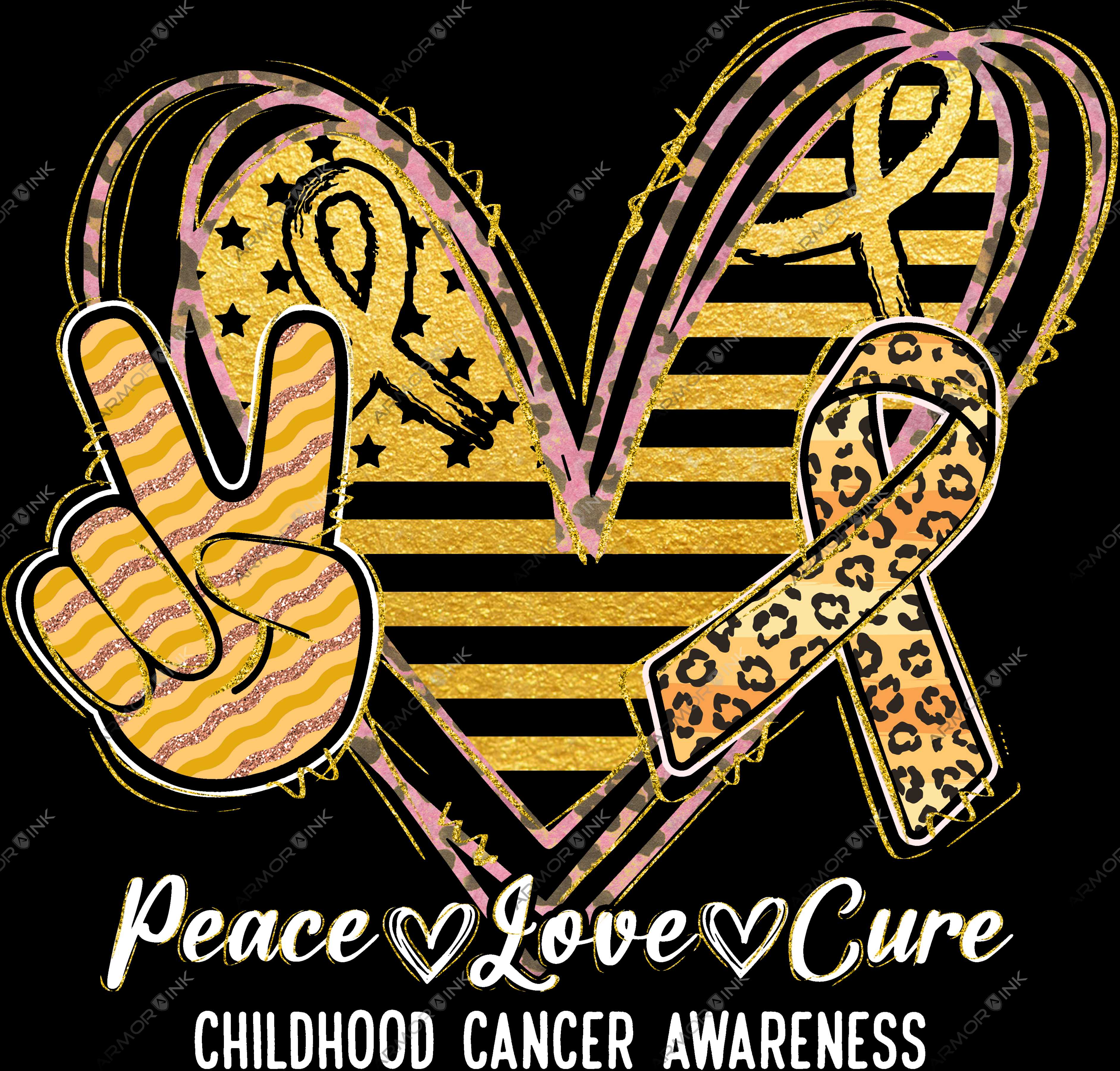 Peace Love Cure Childhood Cancer DTF Transfer