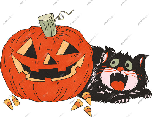 Pumpkin Black Cat DTF Transfer
