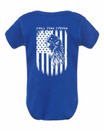 Small Town Strong baby bodysuit with American flag & eagle.