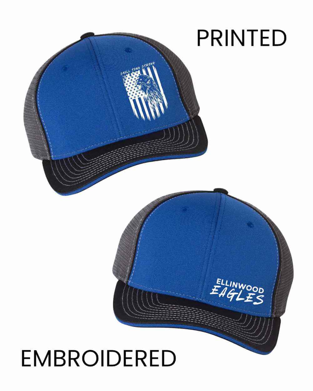 SCT22 Ellinwood Eagles hats, printed & embroidered