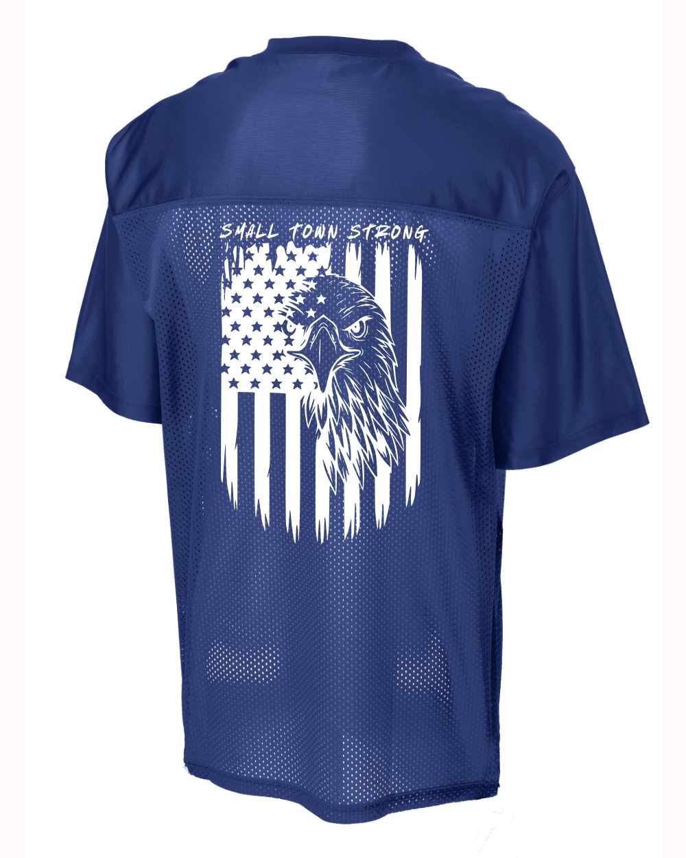 Blue Small Town Strong American flag t-shirt.