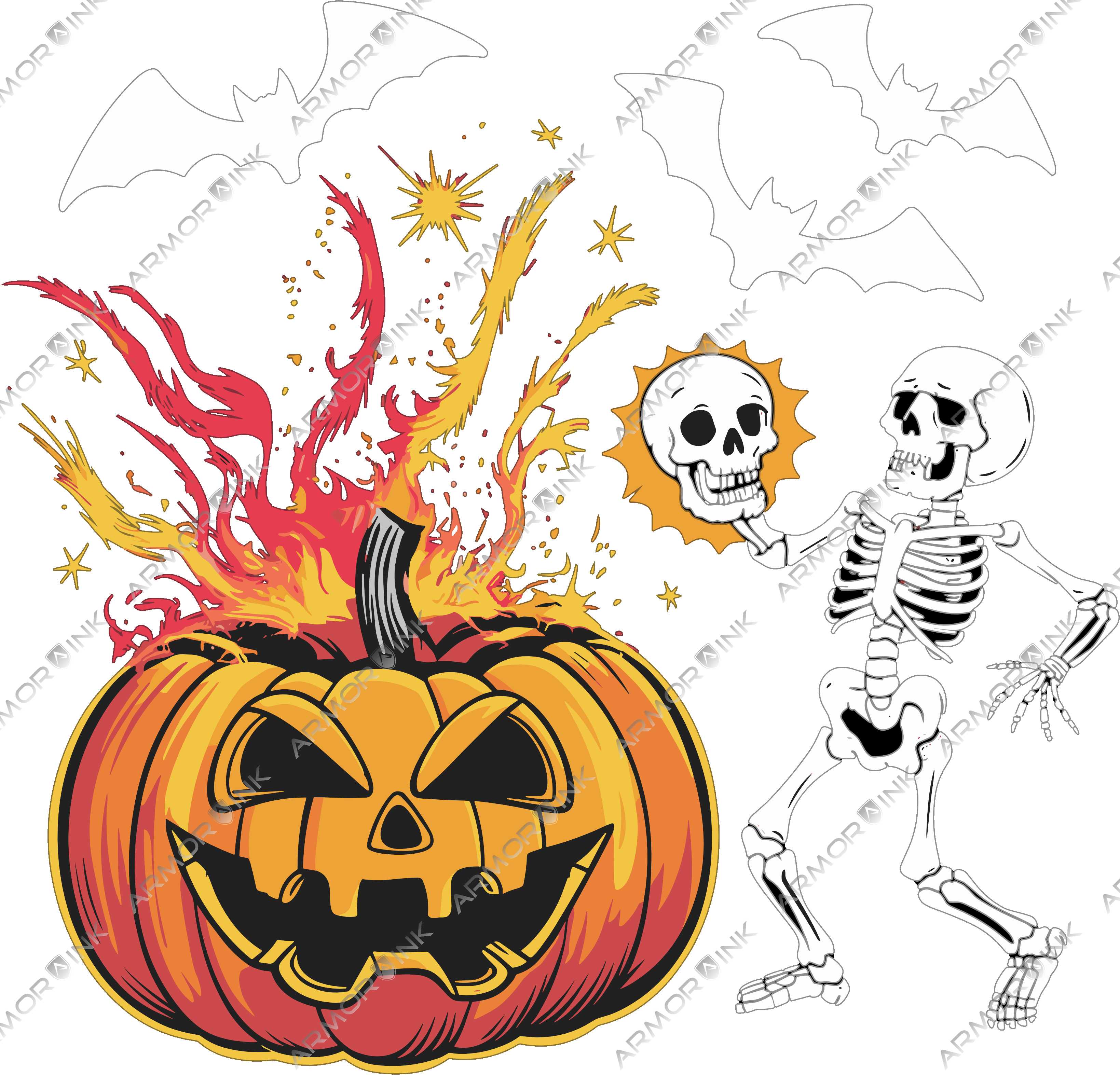 Skeleton Pumpkin Cauldron DTF Transfer