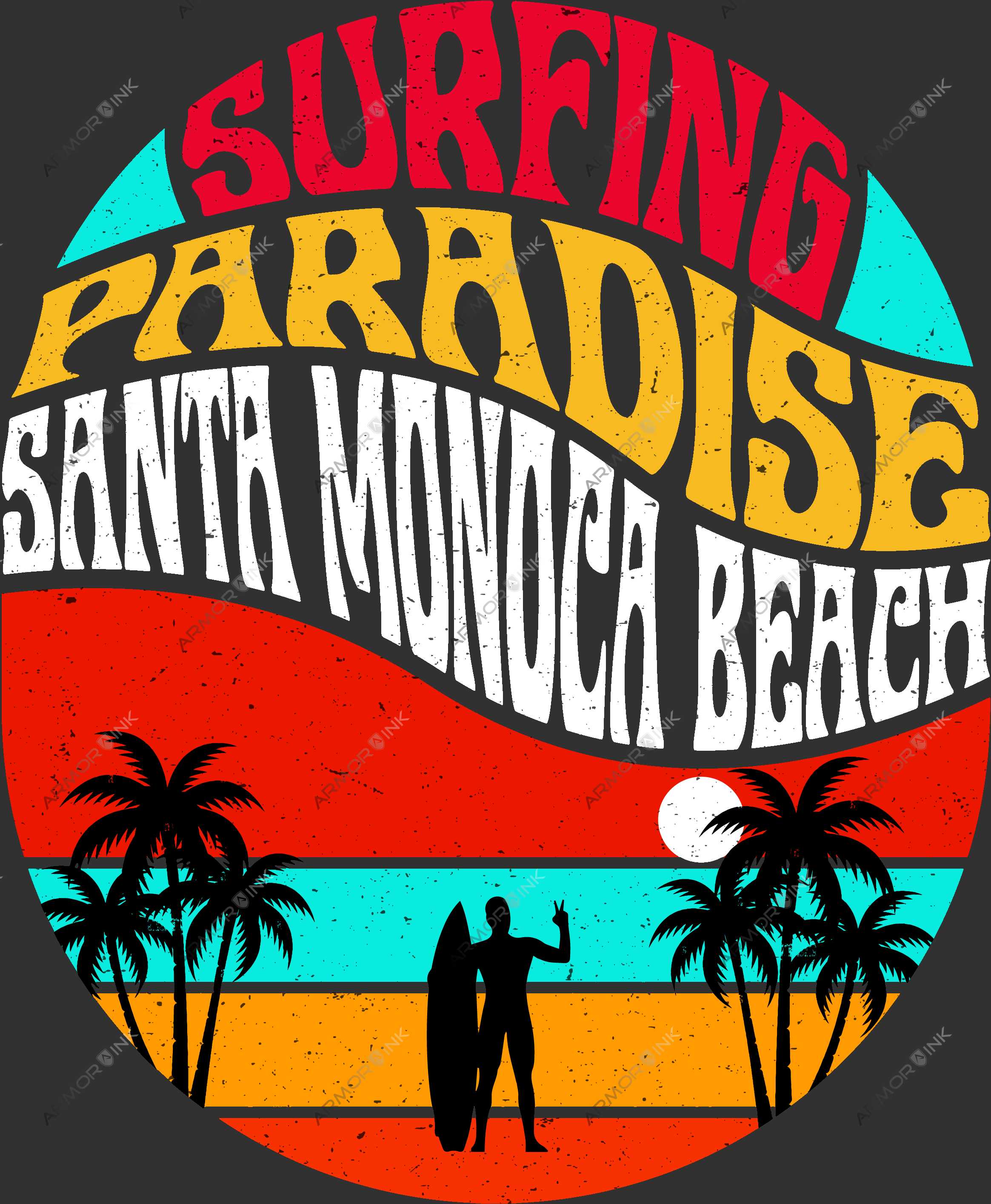 Surfing Paradise Santa Monica Beach DTF Transfer