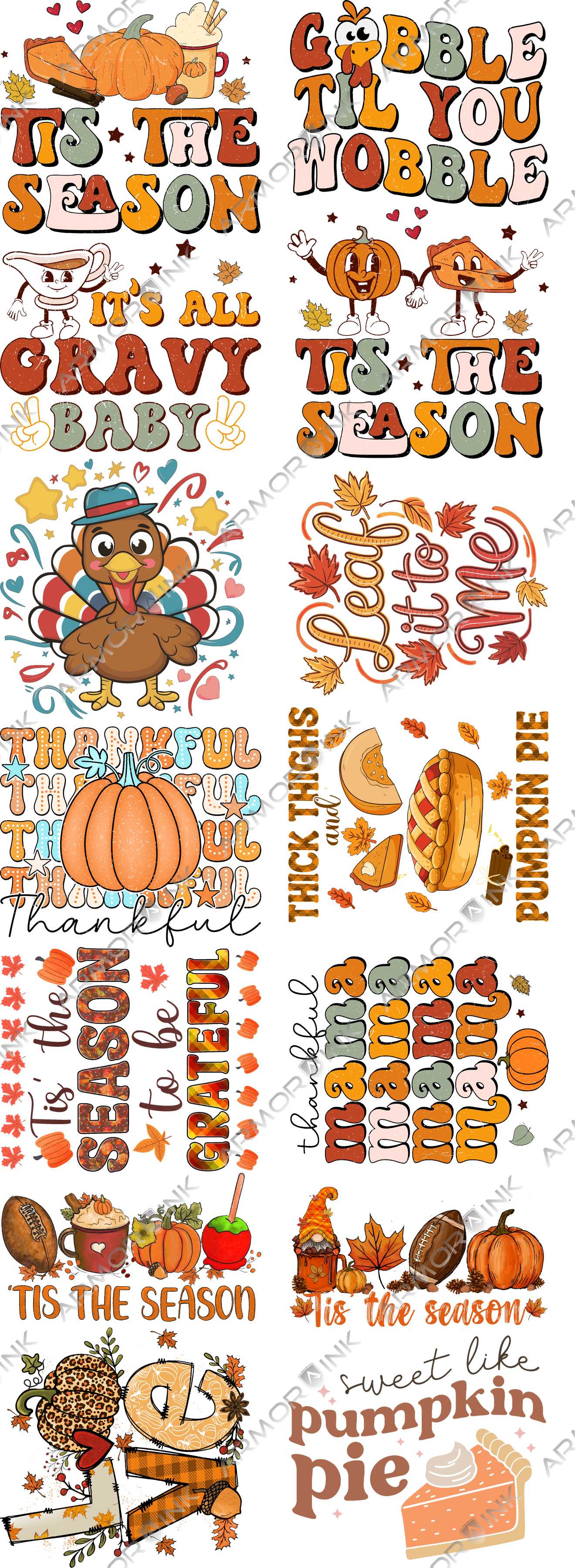 Thanksgiving Pre-made 5 Foot (22x60) DTF Gang Sheet