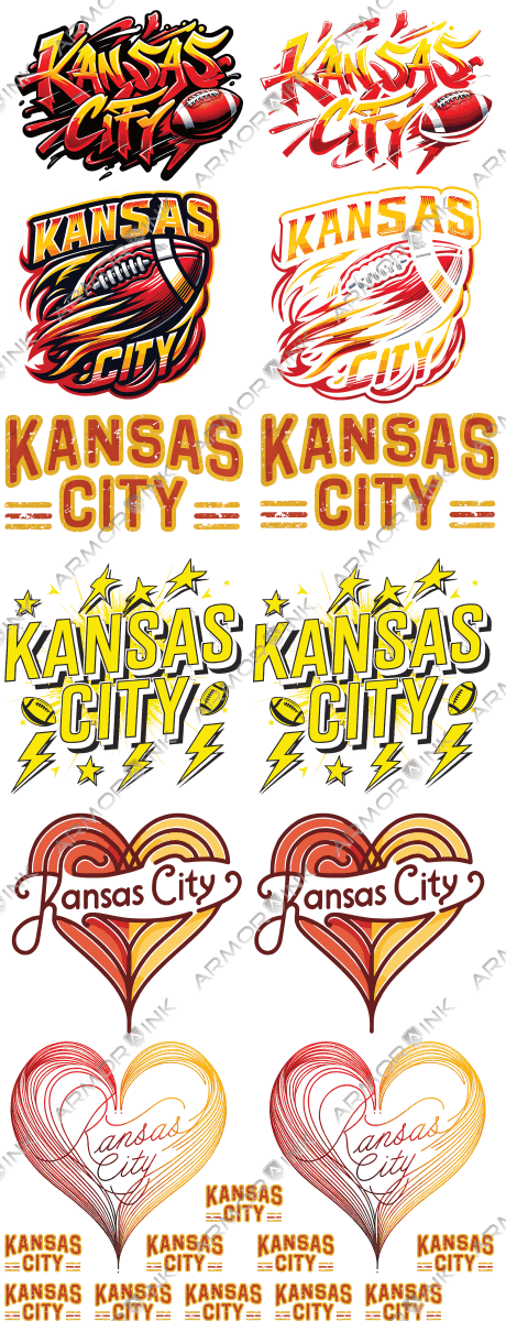 Kansas City Football 2 Pre - made 5 Foot (22x60) DTF Gang Sheet - Armor InkArmor InkArmor Ink0525 - 1137213711134Kansas City Football 2 Pre - made 5 Foot (22x60) DTF Gang Sheet