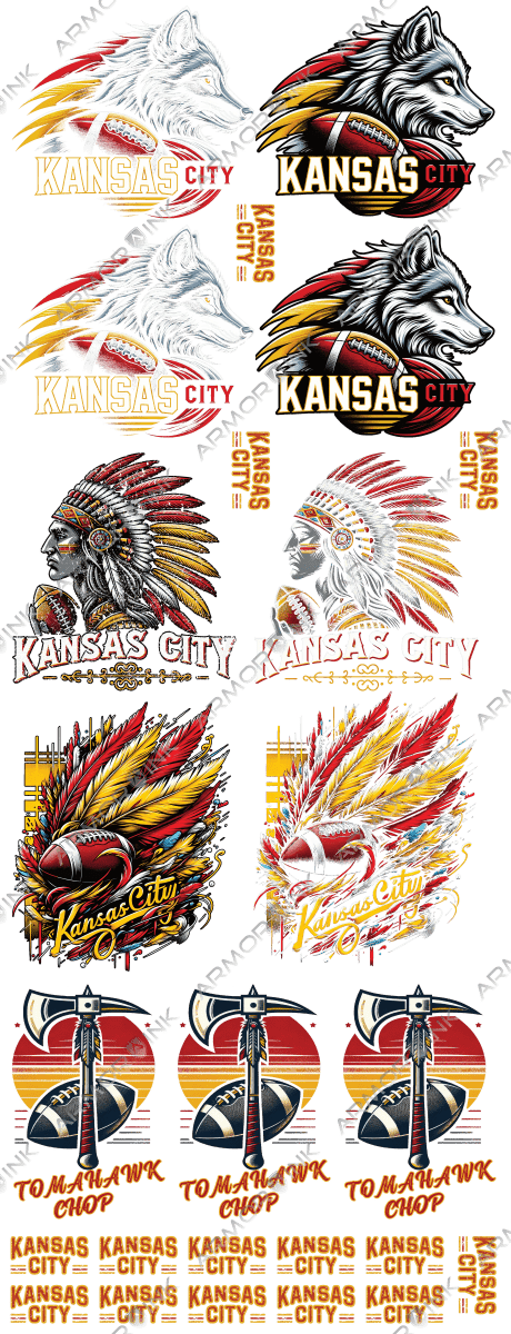 Kansas City Football 3 Pre - made 5 Foot (22x60) DTF Gang Sheet - Armor InkArmor InkArmor Ink0525 - 1137315349534Kansas City Football 3 Pre - made 5 Foot (22x60) DTF Gang Sheet