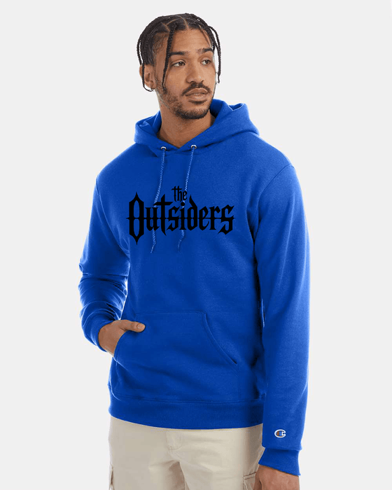 Man wearing a blue The Outsiders hoodie.