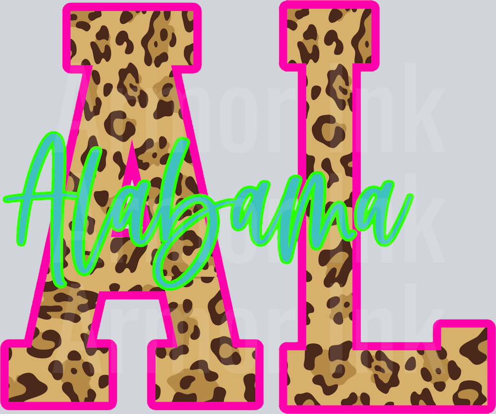 Alabama Neon Leopard DTF transfer
