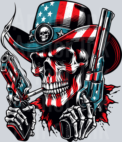 American Flag Skull Cowboy DTF transfer