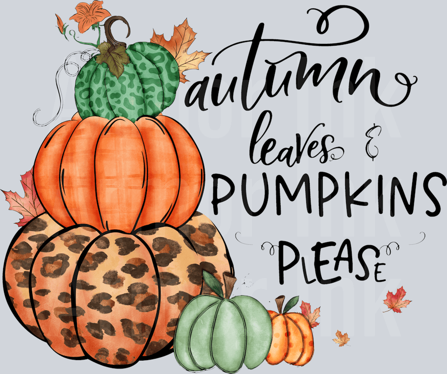 Autumn Leaves And Pumpkins Please DTF transfer