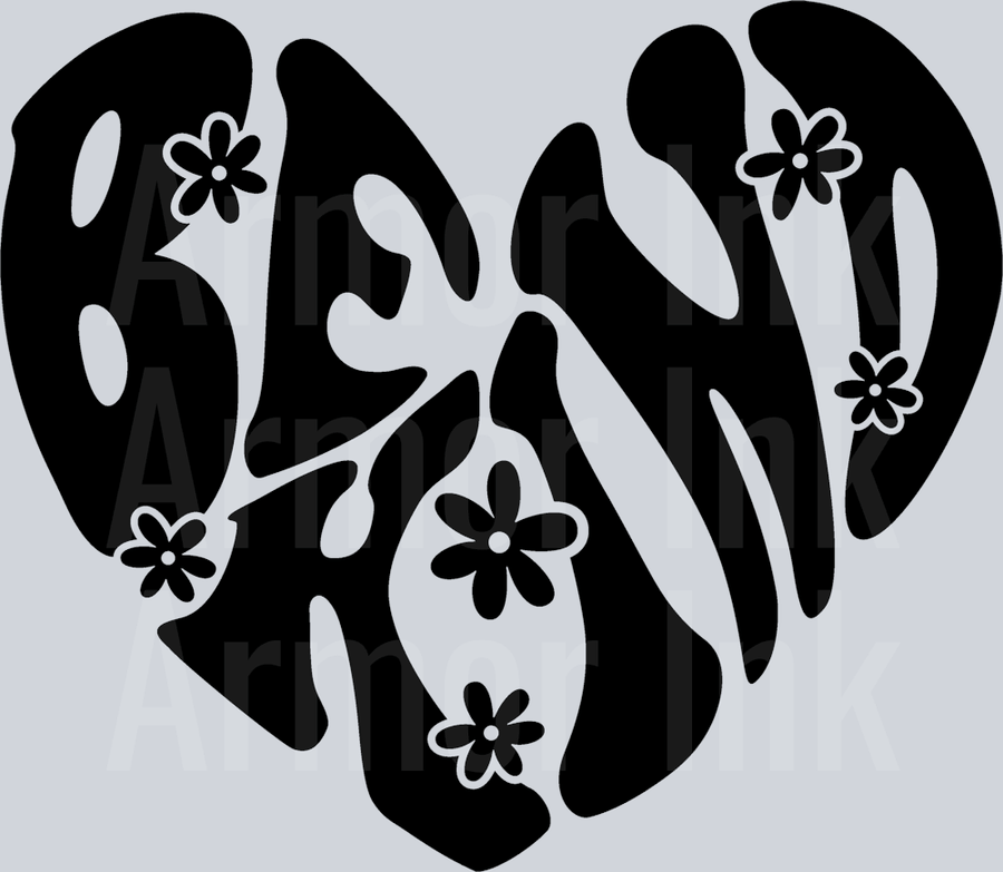 BE KIND GROOVY HEART Black DTF transfer