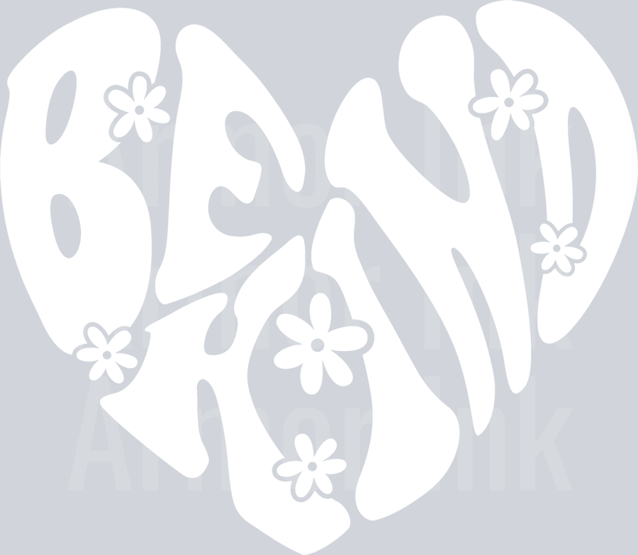 BE KIND GROOVY HEART White DTF transfer