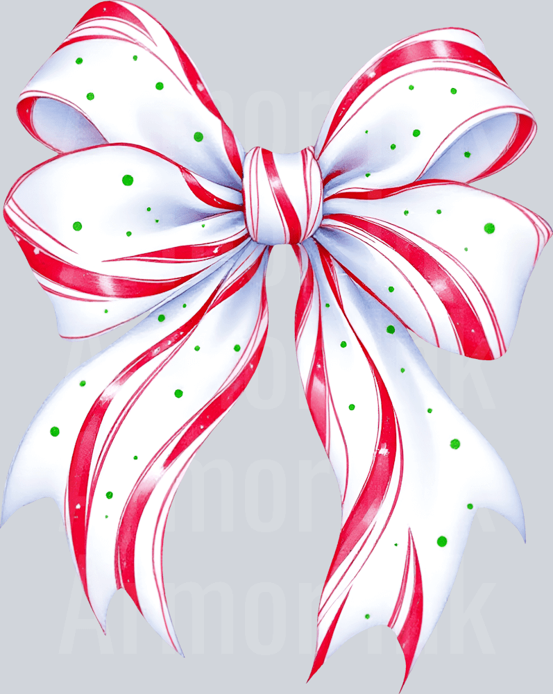 Candy Cane Coquette Bow DTF transfer