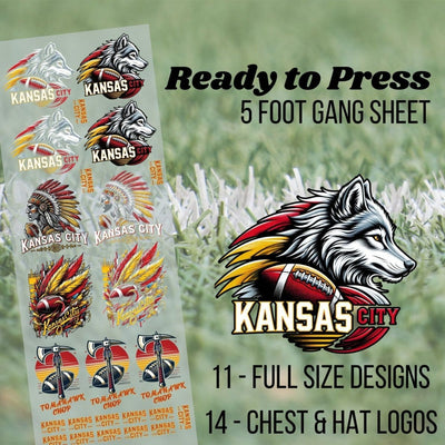 Kansas City Football 3 Pre - made 5 Foot (22x60) DTF Gang Sheet - Armor InkArmor InkArmor Ink0525 - 1137315349534Kansas City Football 3 Pre - made 5 Foot (22x60) DTF Gang Sheet