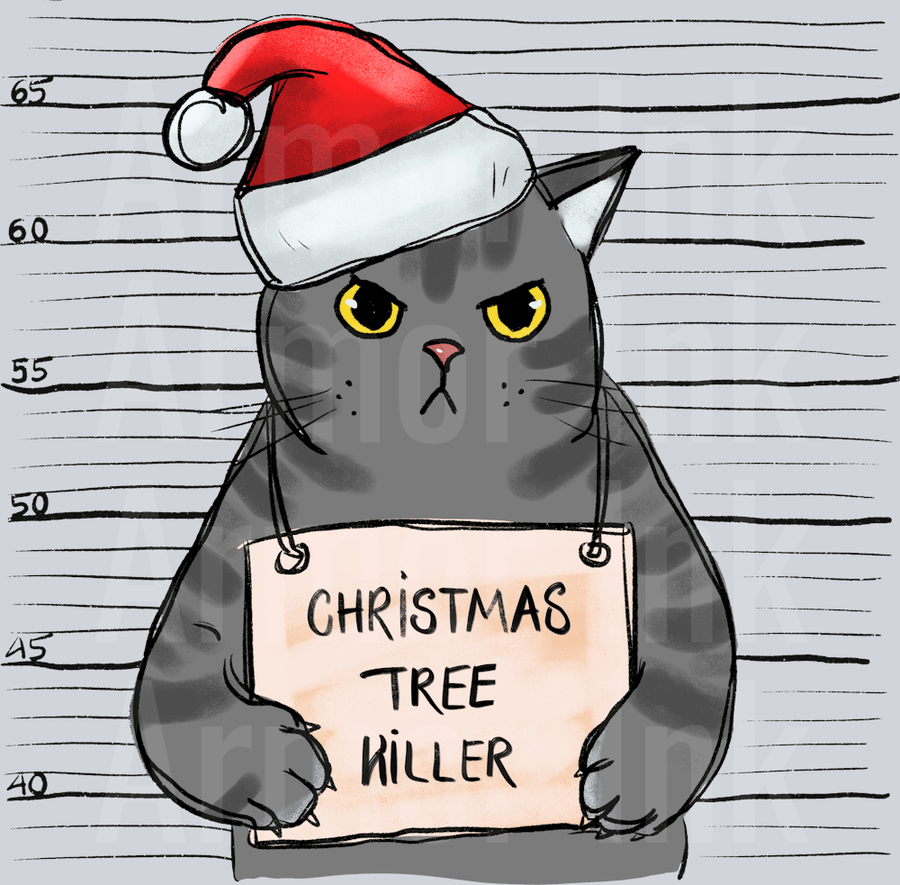 Christmas Tree Killer Cat DTF transfer