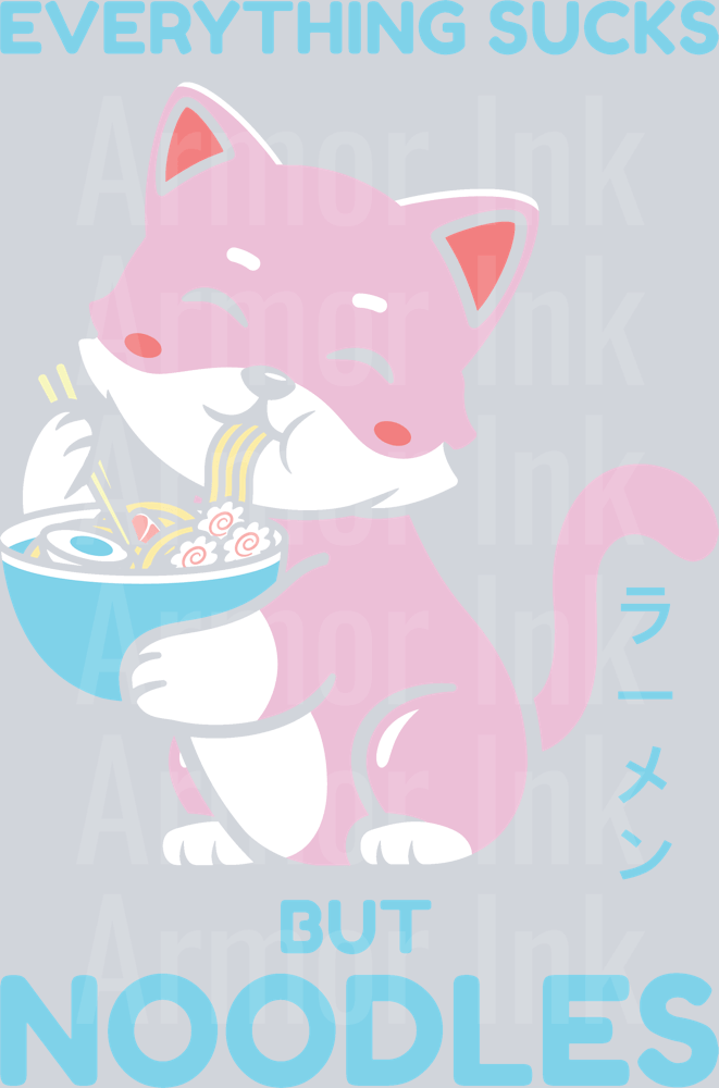Everything Sucks But Noodles Cat DTF transfer