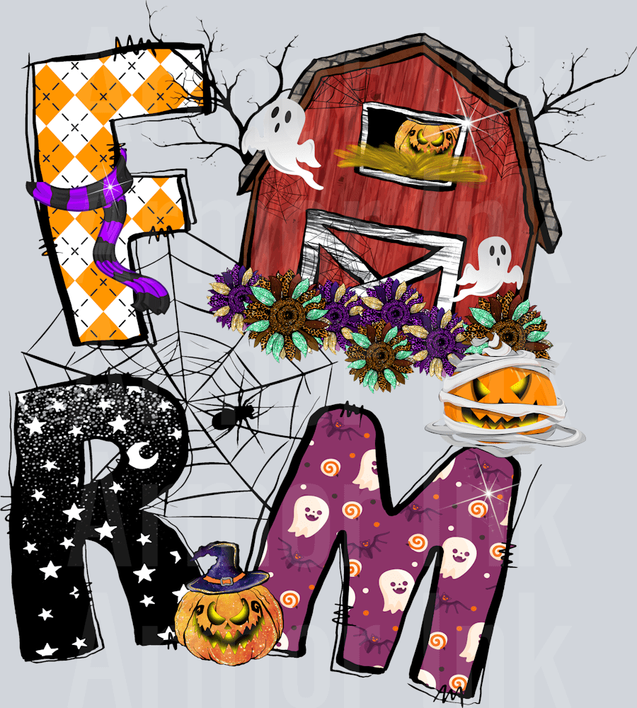 Farm Halloween DTF transfer
