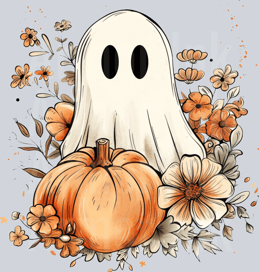 Flower Ghost Pumpkin DTF transfer