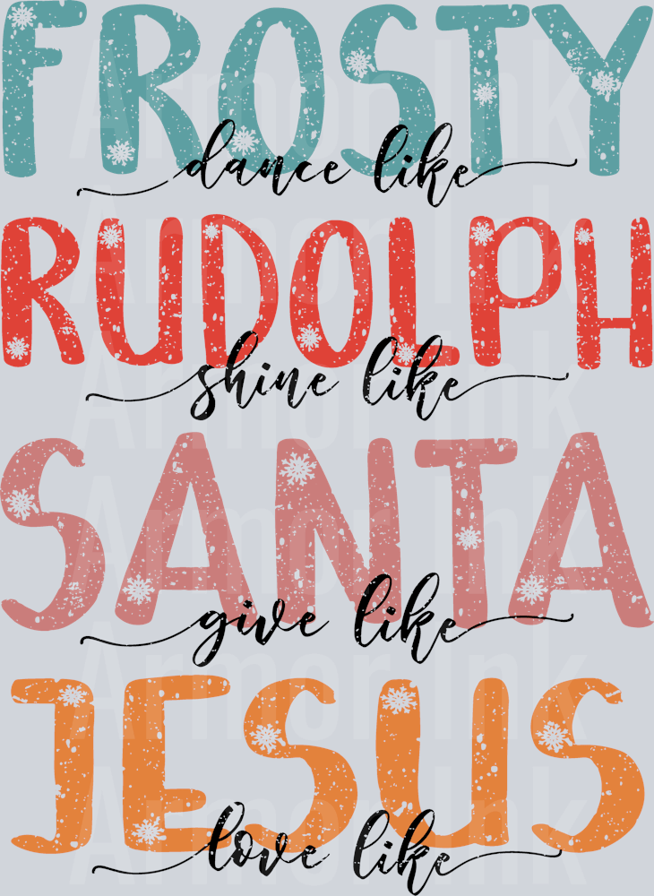 FrostyRudolphSantaJesus DTF transfer