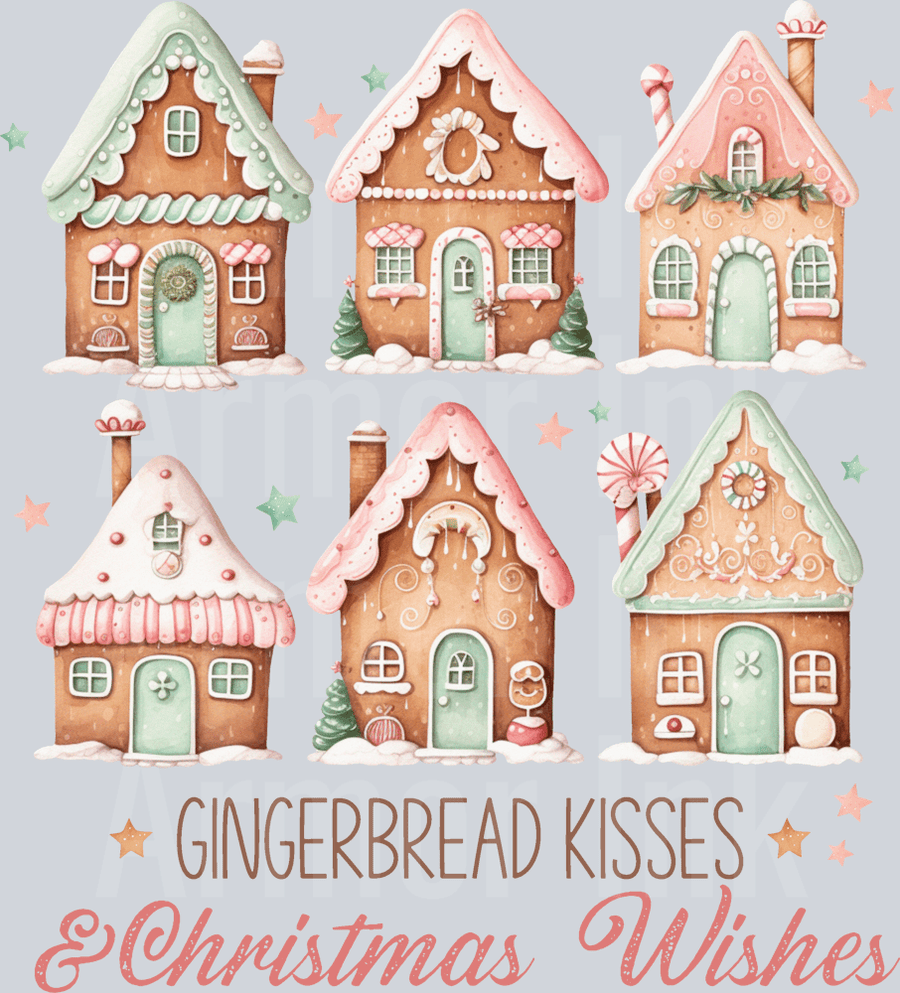 Gingerbreat Kisses And Christmas Wishes DTF transfer
