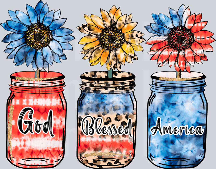 God Blessed America Jars Flowers DTF transfer