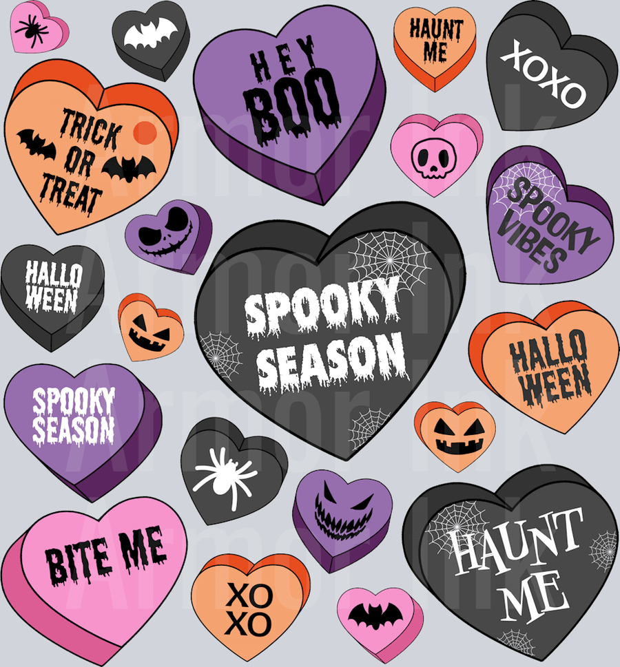 Halloween Candy Hearts DTF transfer